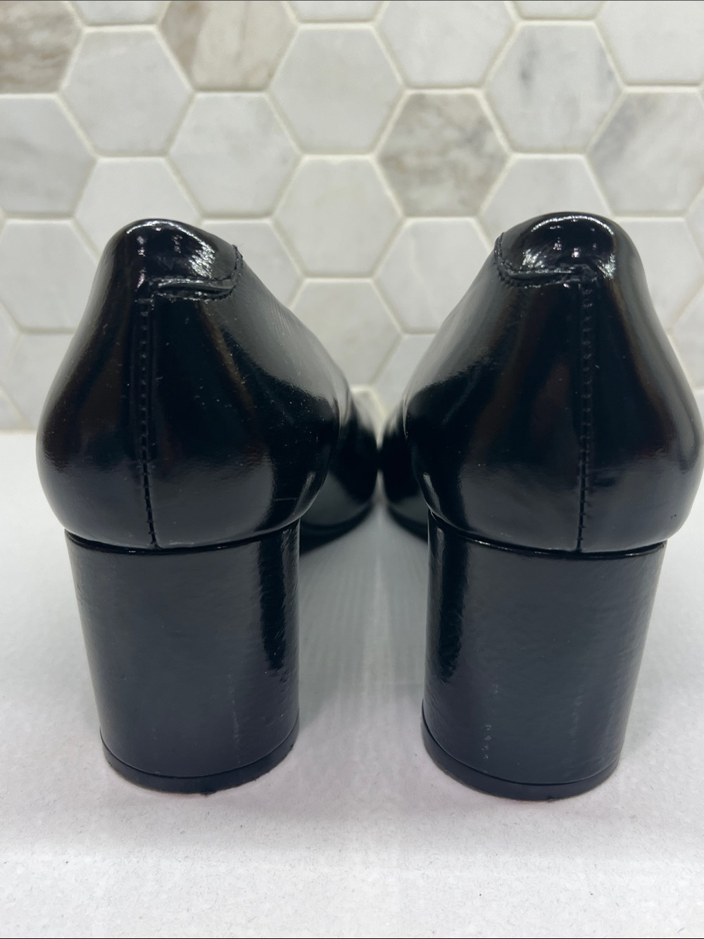 Ethan Valdes Black Patent Leather Wonder Pump Block Heel Loafer Shoes Women 39 - Picture 6 of 10